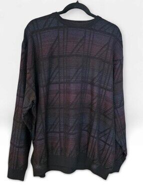 Vtg 80s ST. CROIX Men Wool Blend 3D Geometric Grid Pullover Sweater XL/XXL